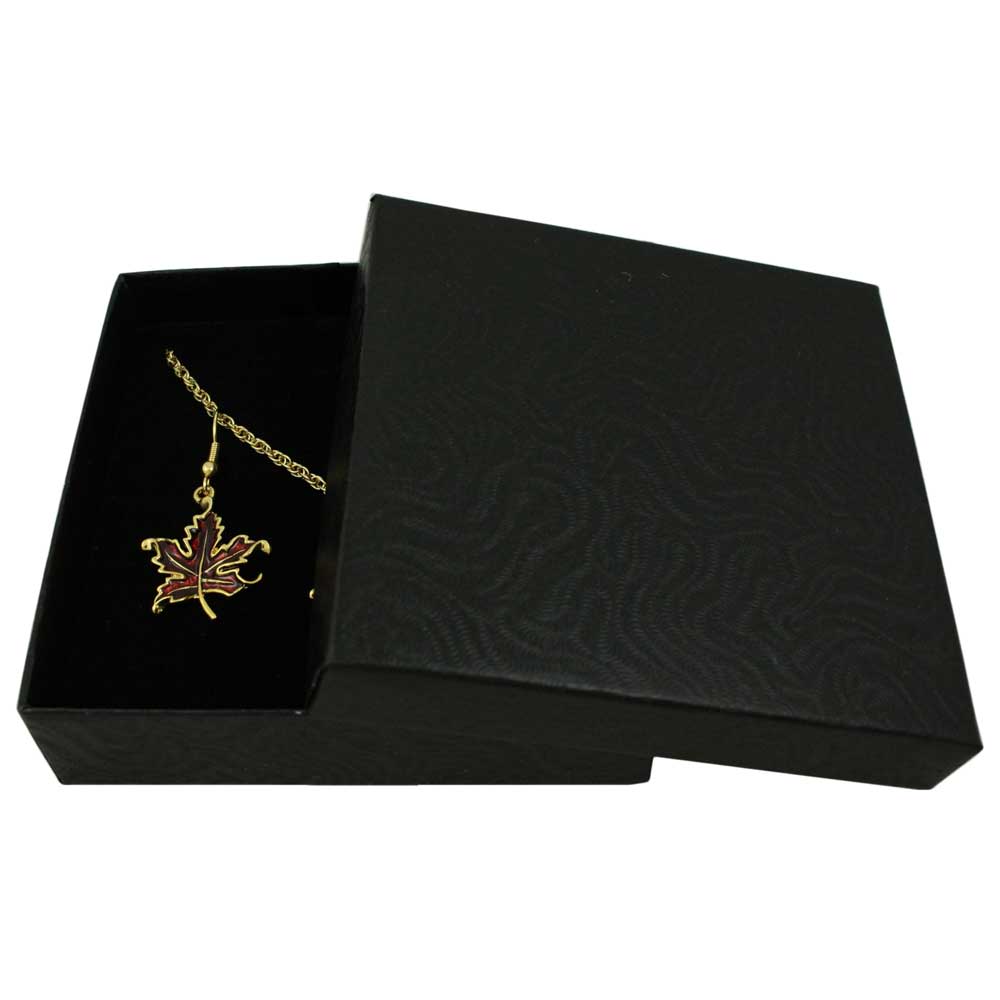 Burgundy Enamel Maple Leaf Necklace and Earring Set - PRL341NBS - Lilylin Designs