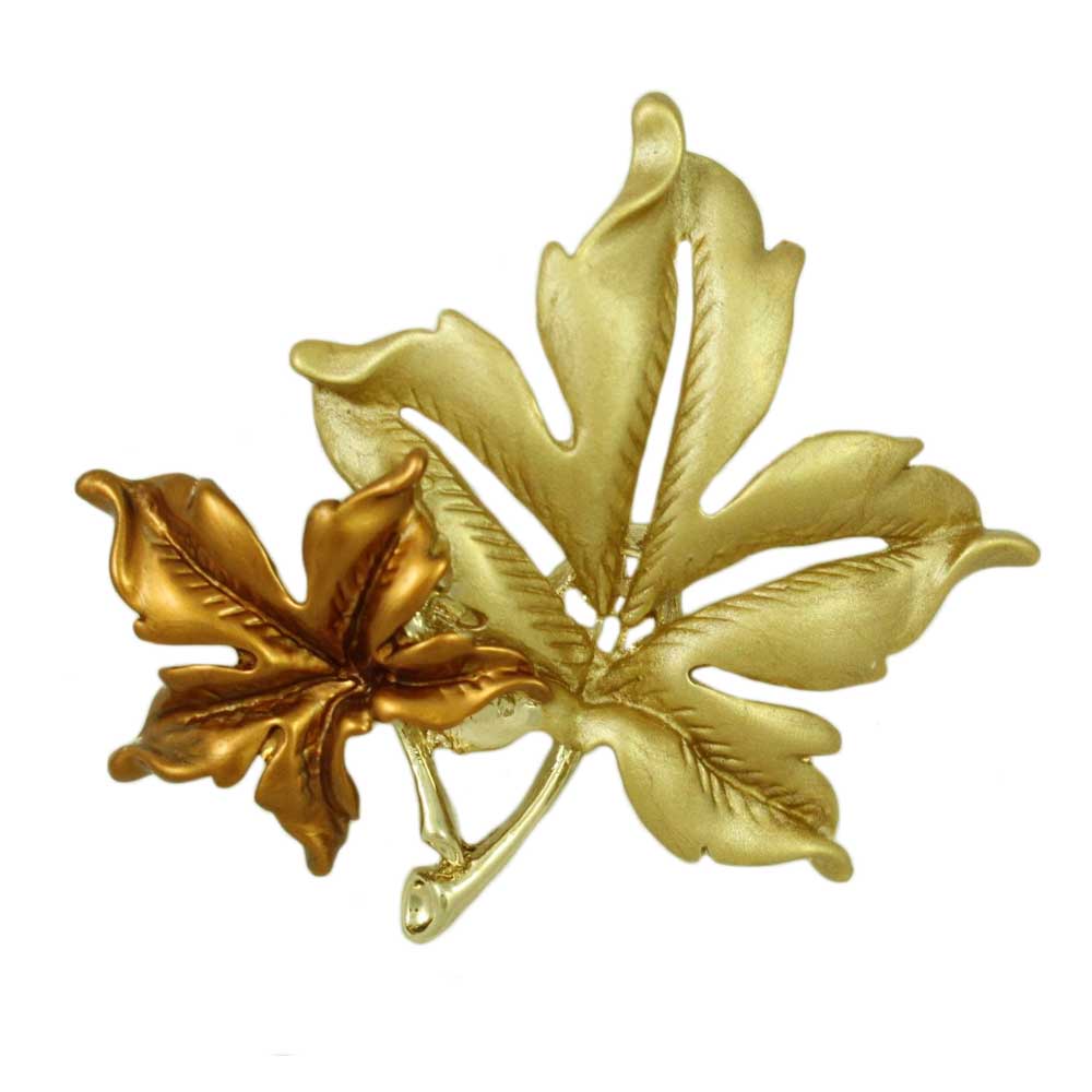 Lilylin Designs Brown and Matte Gold Maple Leaves Brooch Pin