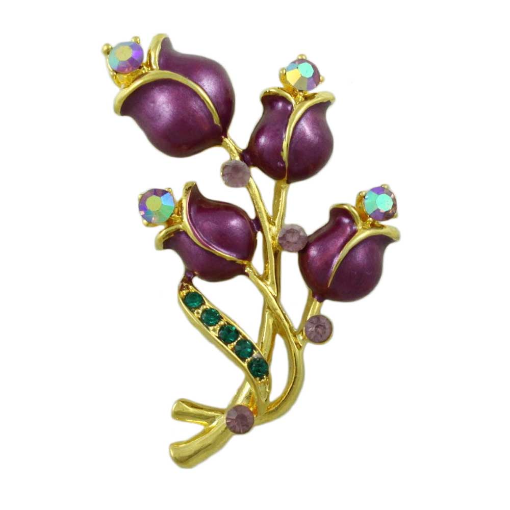 Lilylin Designs Deep Purple Enamel Roses with Crystals Brooch Pin