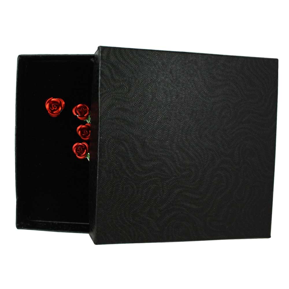 Bunch of Red Roses Brooch Pin and Rose Stud Earring Gift Set - PRL415BS - Lilylin Designs