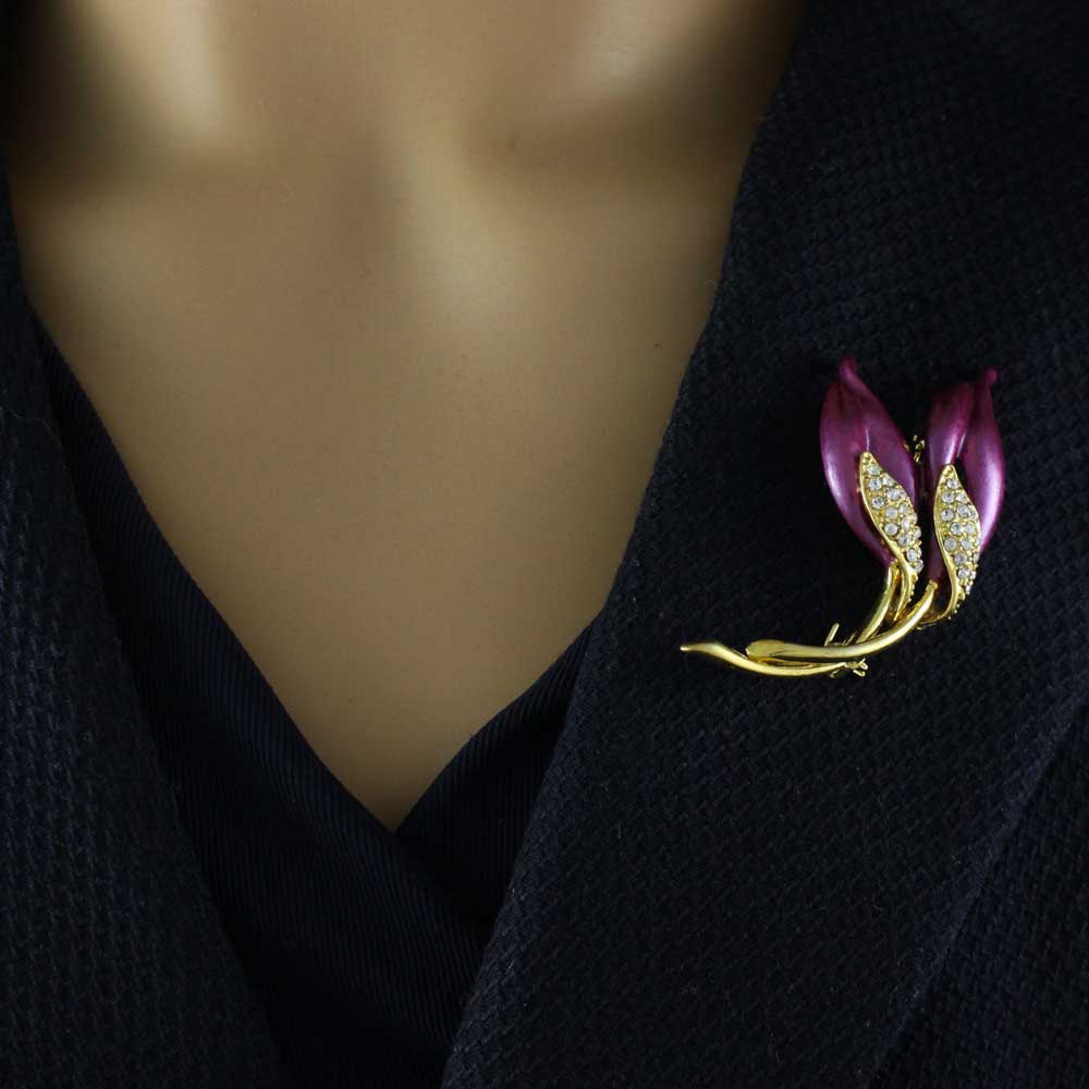 Deep Purple Enamel with Crystals Flower Brooch Pin - PRL422 - Lilylin Designs
