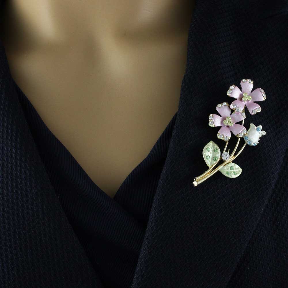 Lavender Crystal Daisies and Tulip Flower Brooch Pin - PRL515 - Lilylin Designs