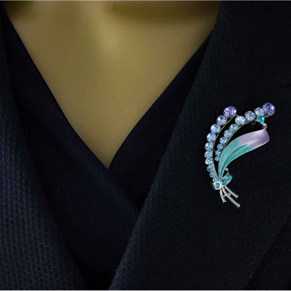 Purple and Green Leaf with Crystals Brooch Pin - PRL709 - Lilylin Designs