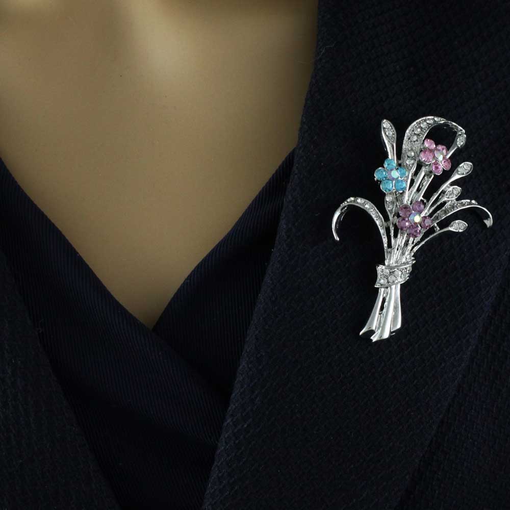 Bouquet of Crystal Daisies Flower Brooch Pin - PRL727A - Lilylin Designs