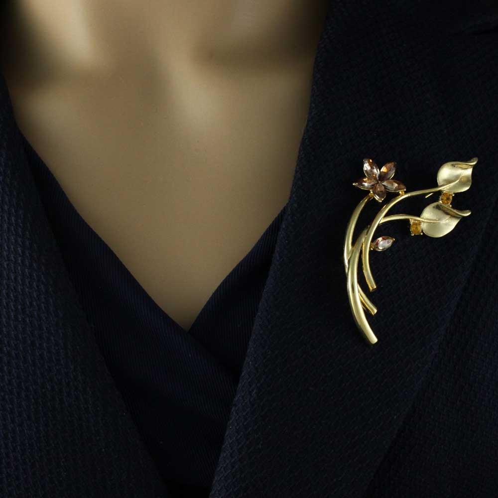 Long Stem Brown Crystal Daisy Flower Brooch Pin - PRL745 - Lilylin Designs