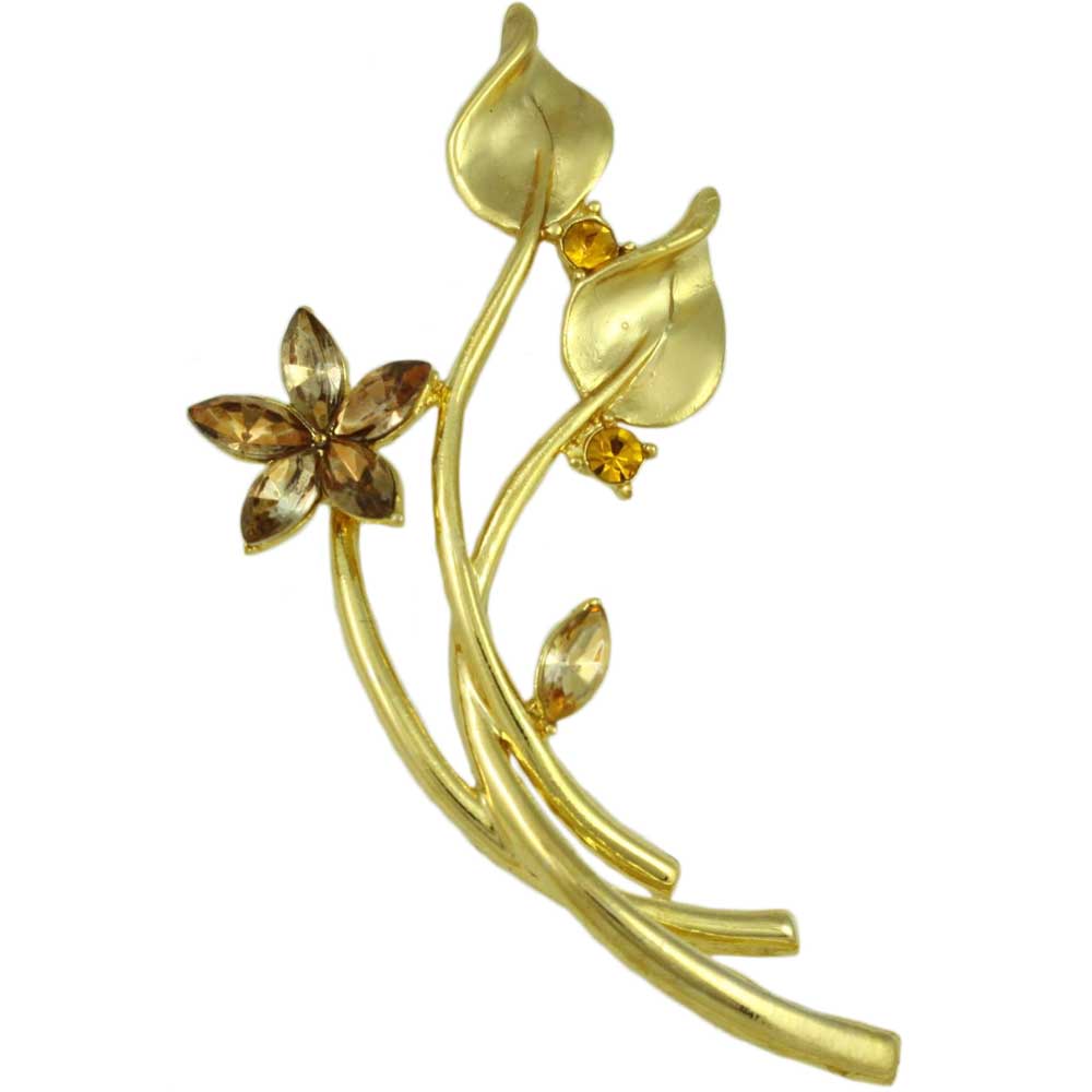 Lilylin Designs Long Stem Brown Crystal Daisy Flower Brooch Pin