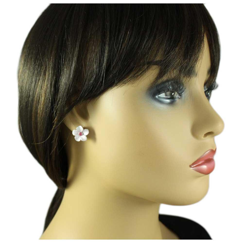 Light Pink Daisy with Dark Pink Crystal Pierced Earring - PRL835E - Lilylin Designs