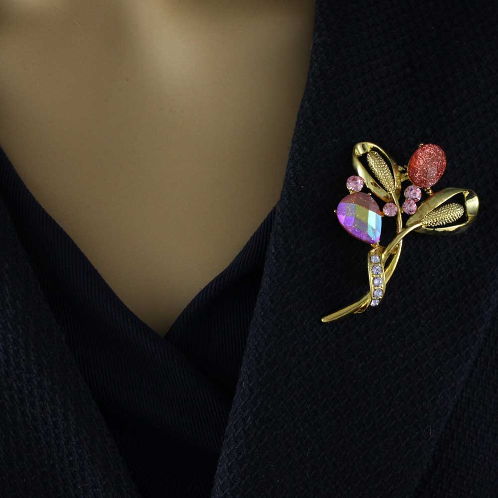Pink Sparkling Flower Bud with Crystals Brooch Pin - PRL851P - Lilylin Designs