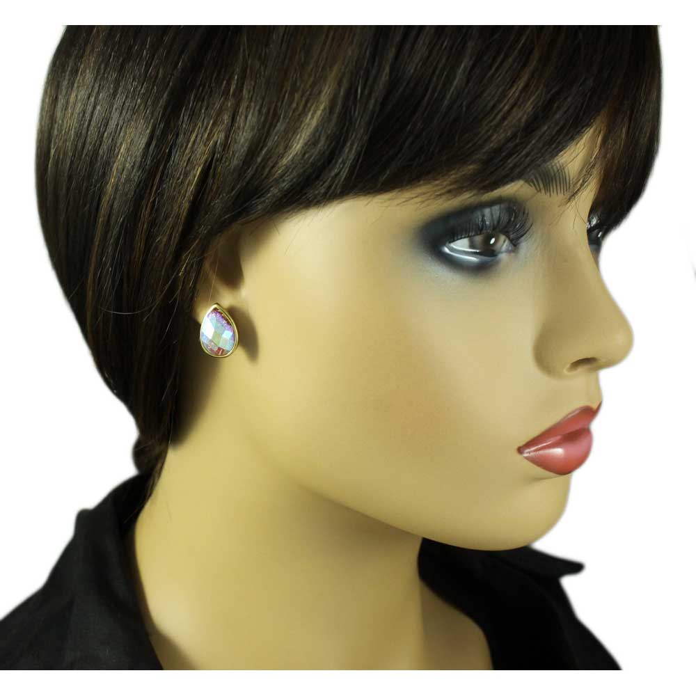 Sparkling Pink Teardrop Stud Pierced Earring - PRL851E - Lilylin Designs