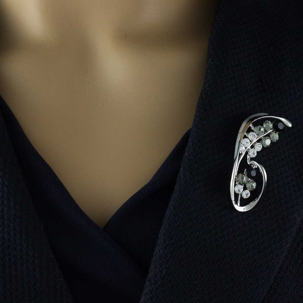 Black Gray and Clear Crystals Flower Brooch Pin - PRL903 - Lilylin Designs