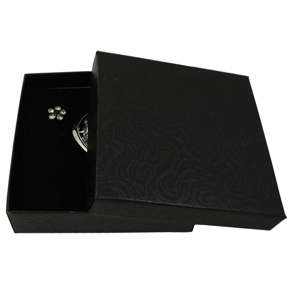 Crystal Flower Brooch Pin and Black Daisy Earring Set - PRL903BS - Lilylin Designs