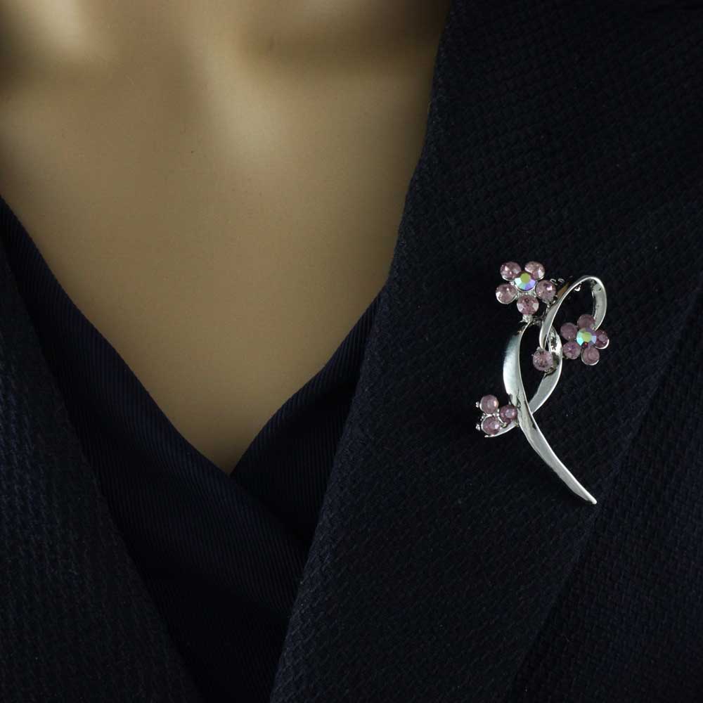 Purple Crystal Daisies on Loop Flower Brooch Pin - PRL904 - Lilylin Designs