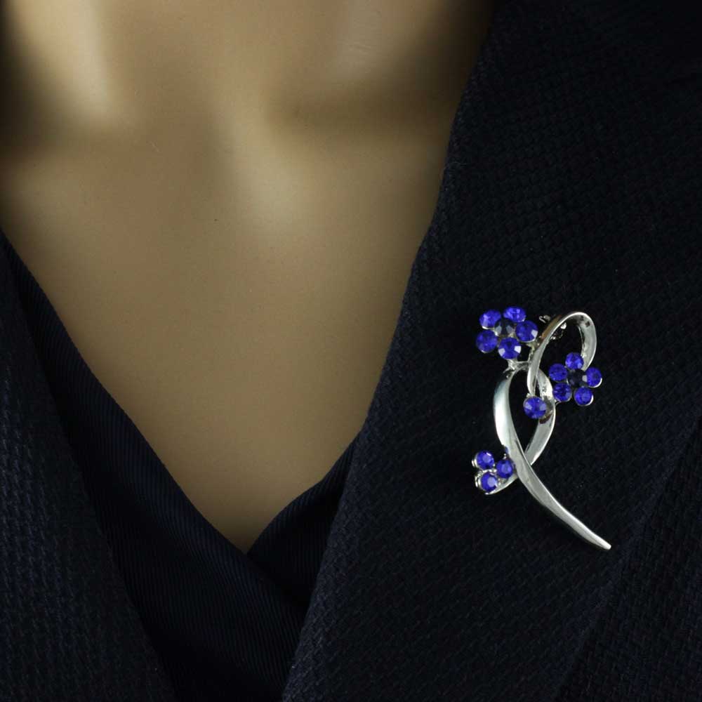 Cobalt Blue Crystal Daisies on a Loop Brooch Pin - PRL904BL - Lilylin Designs