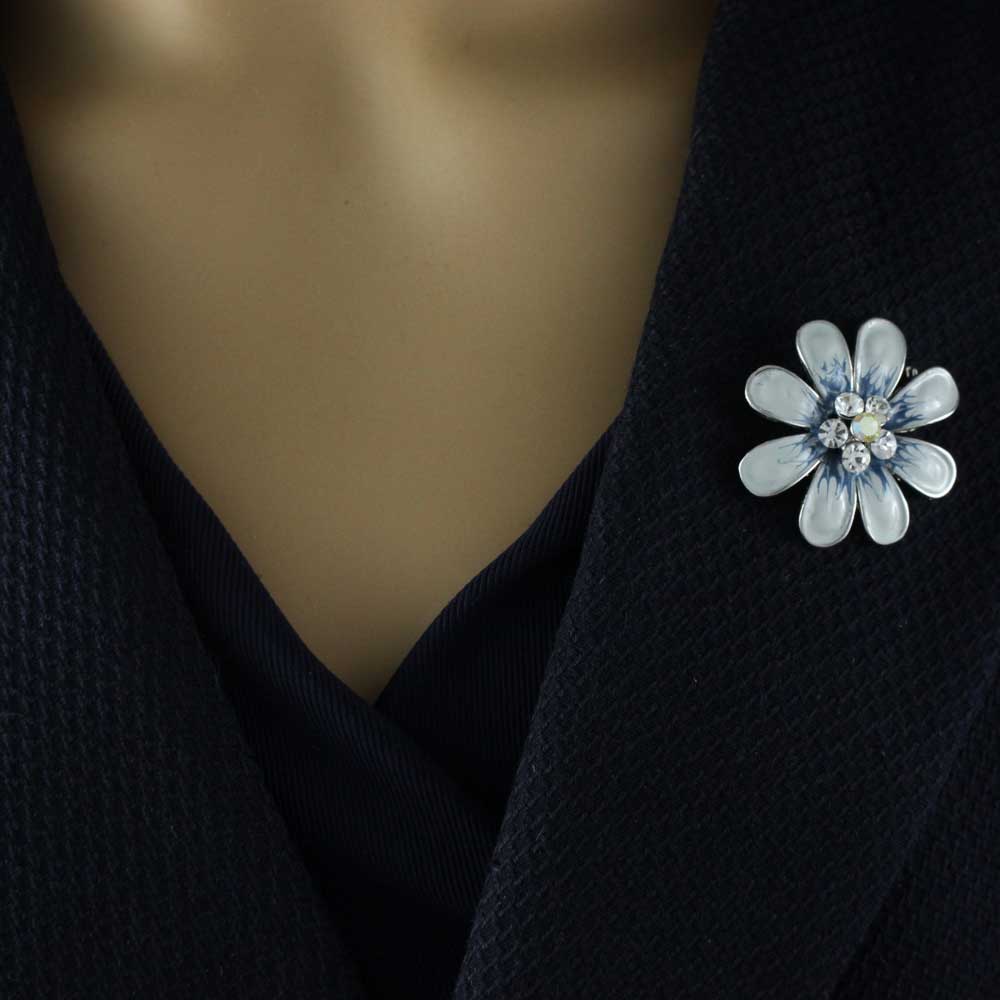 Blue Gray Flower Brooch Pin and Earring Gift Set - PRL909BS - Lilylin Designs