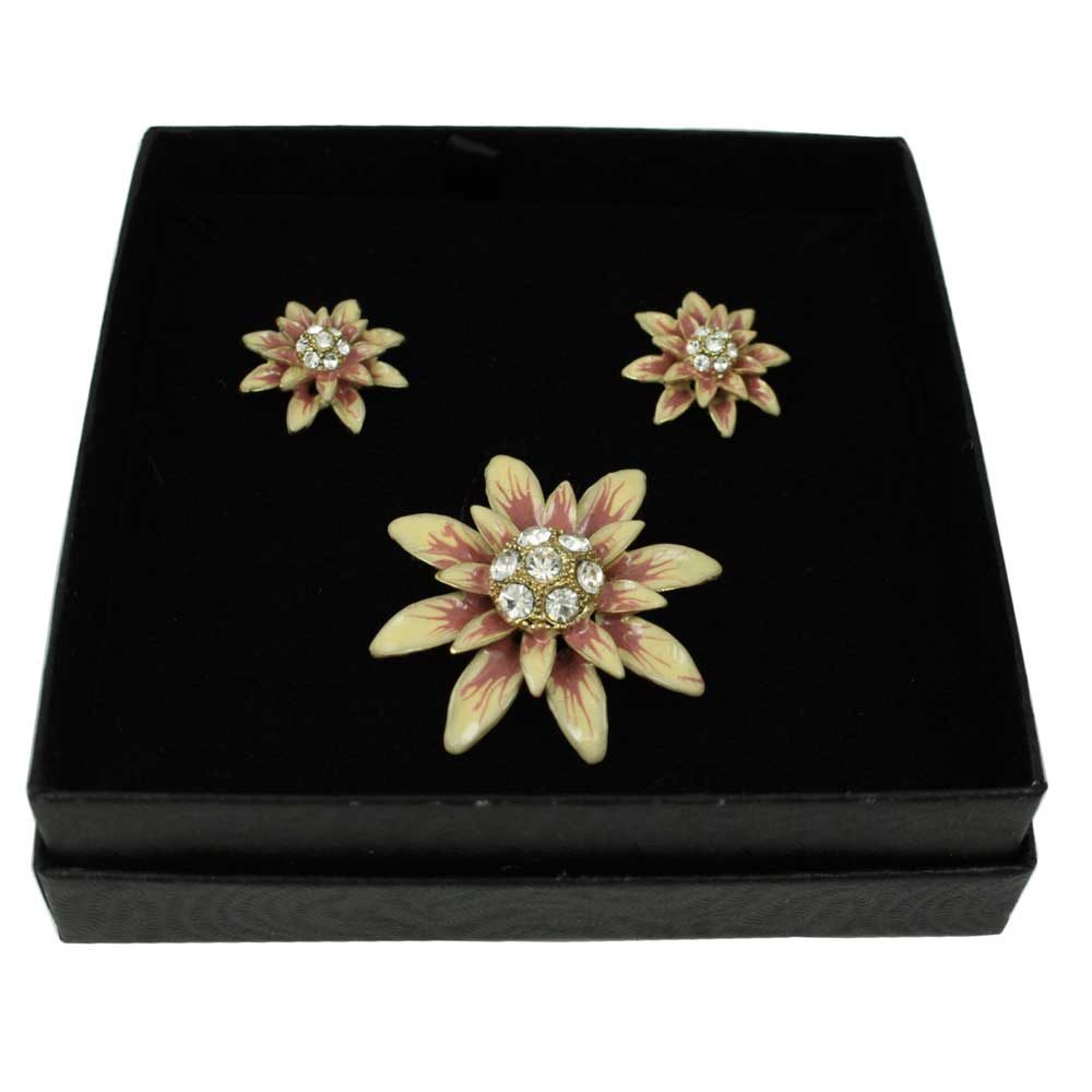 Peaches and Cream Flower Brooch Pin and Earring Set - PRL910BS - Lilylin Designs