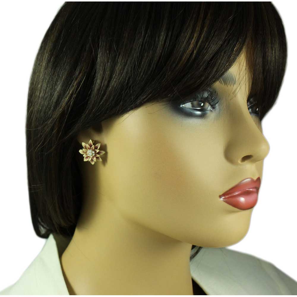 Peach Chrysanthemum Flower Pierced Earring - PRL910E - Lilylin Designs