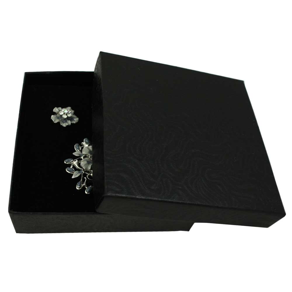 Gray Enamel and Crystal Floral Spray Pin and Earring Set - PRL913BS - Lilylin Designs