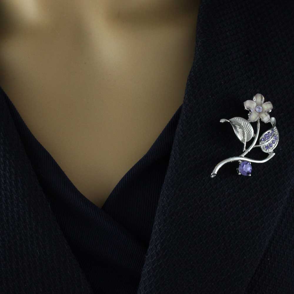 Light Purple Daisy with Purple Crystals Brooch Pin - PRL929 - Lilylin Designs