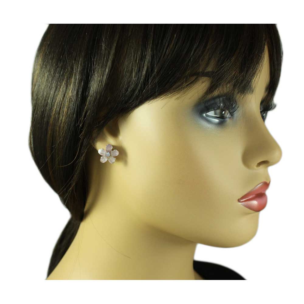 Purple Glass and Crystal Daisy Flower Pierced Earring - PRL929E - Lilylin Designs