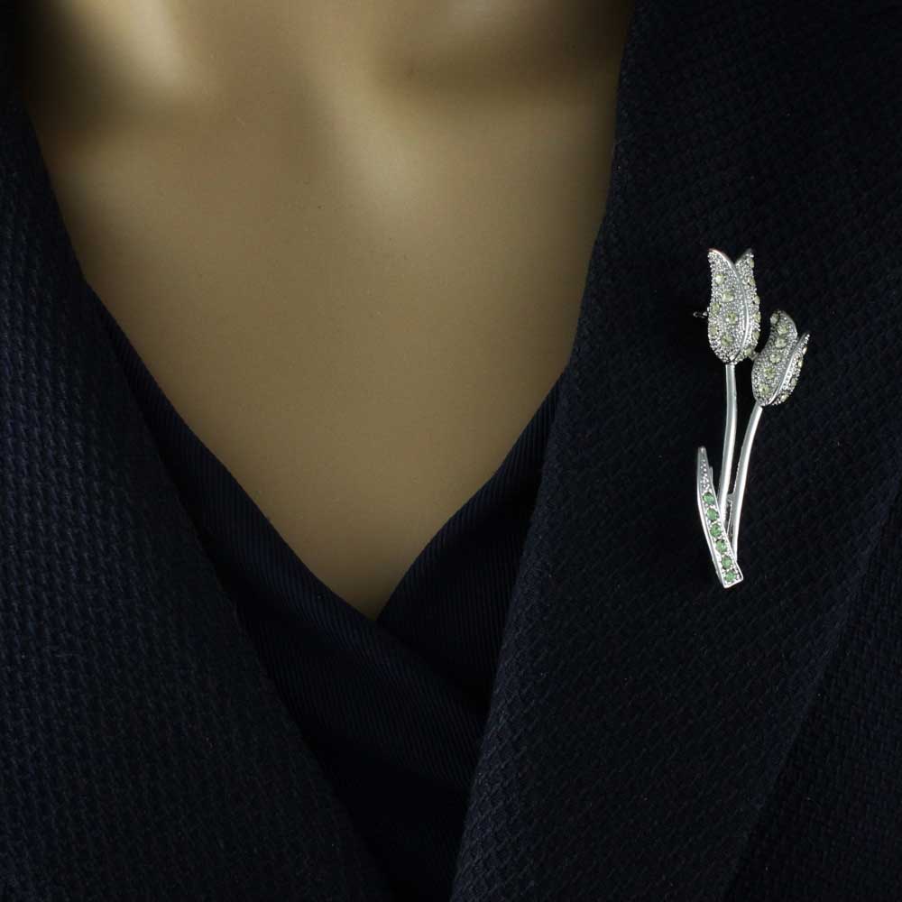 Light Yellow Crystal Pair of Tulips Flower Brooch Pin - PRL963 - Lilylin Designs