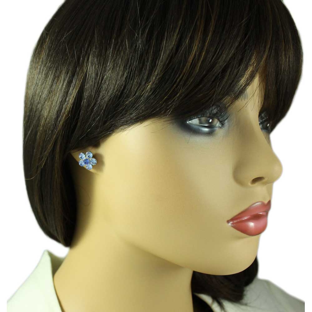 Blue Crystal Daisy with Blue Center Clip Earring - PRL984EC - Lilylin Designs