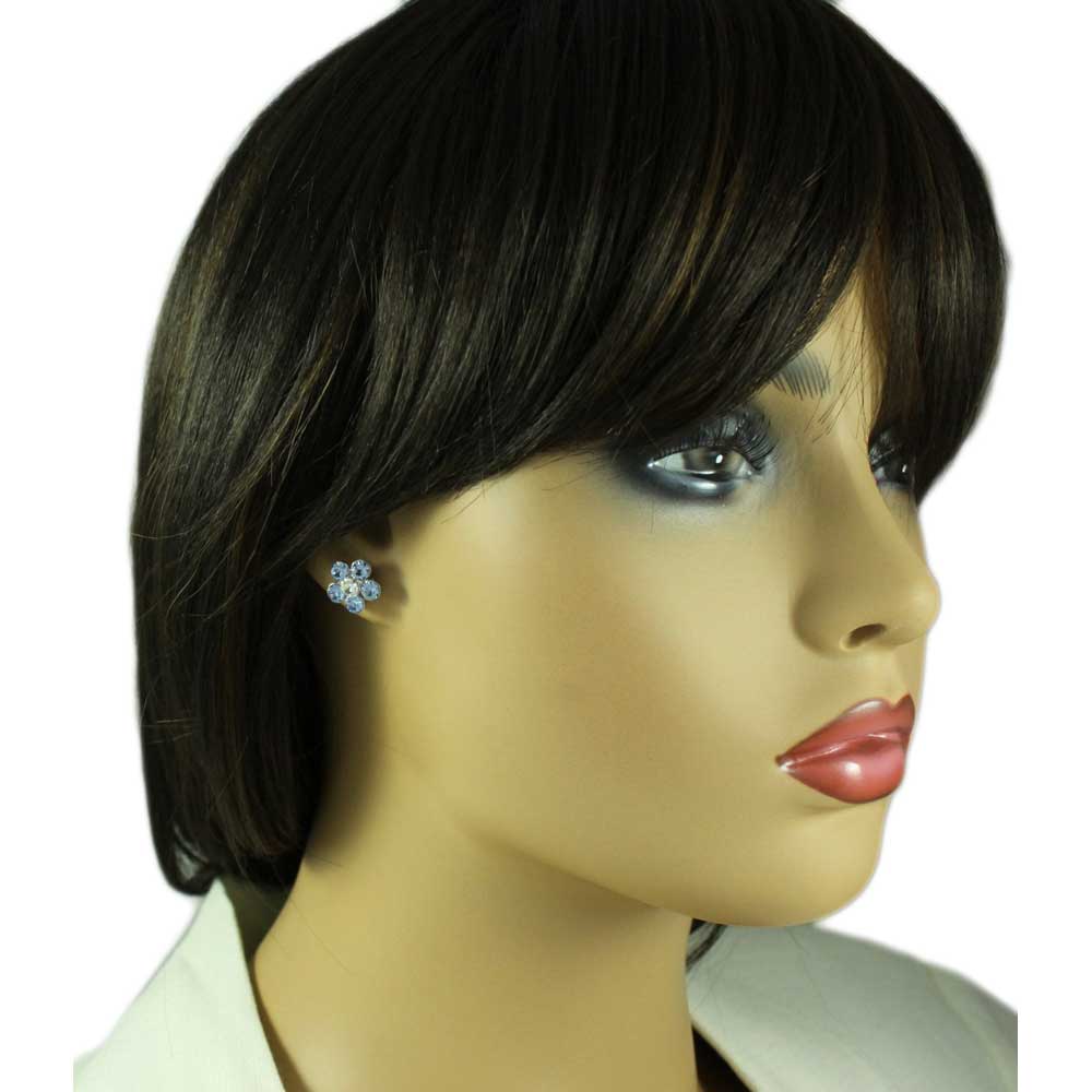 Light Blue Crystal Daisy Stud Pierced Earring - PRL984ELB - Lilylin Designs