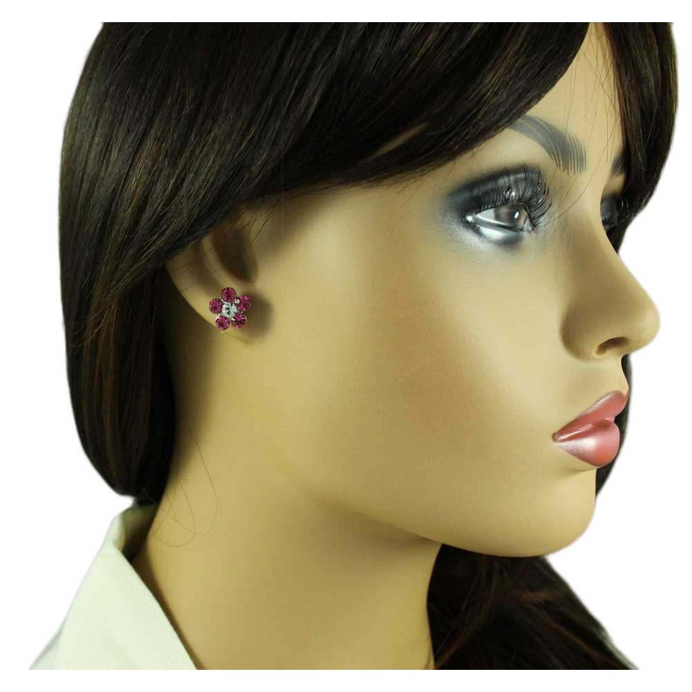 Pink Flower Power Crystal Daisy Necklace and Earring Set - PT519PKBS - Lilylin Designs