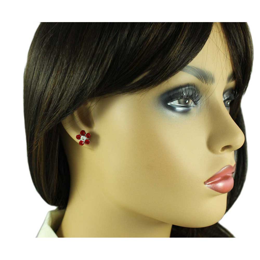 Red Flower Power Crystal Daisy Necklace and Earring Set - PT519RDBS - Lilylin Designs