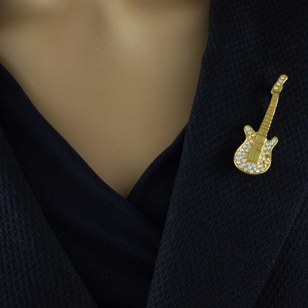 Gold - plated and Clear Crystal Guitar Brooch Pin - PRM349 - Lilylin Designs