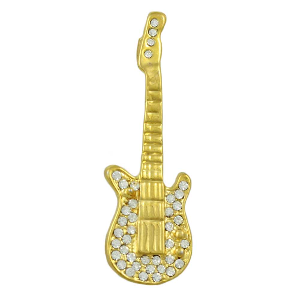 Lilylin Designs Gold-plated and Clear Crystal Guitar Brooch Pin
