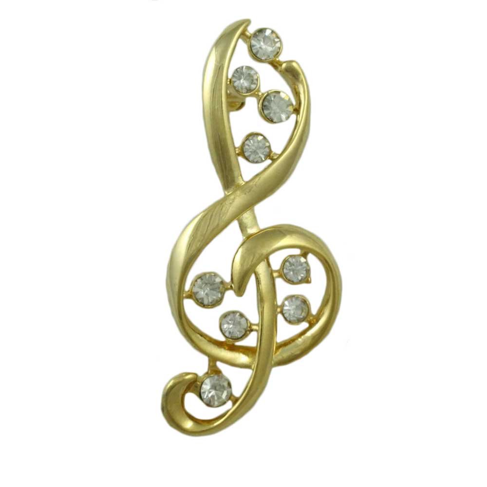 Lilylin Designs Gold-tone with Clear Crystals G-Clef Brooch Pin