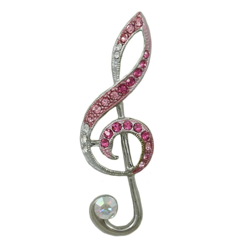 Lilylin Designs Silver-tone Light and Darker Pink Crystal G Clef Pin