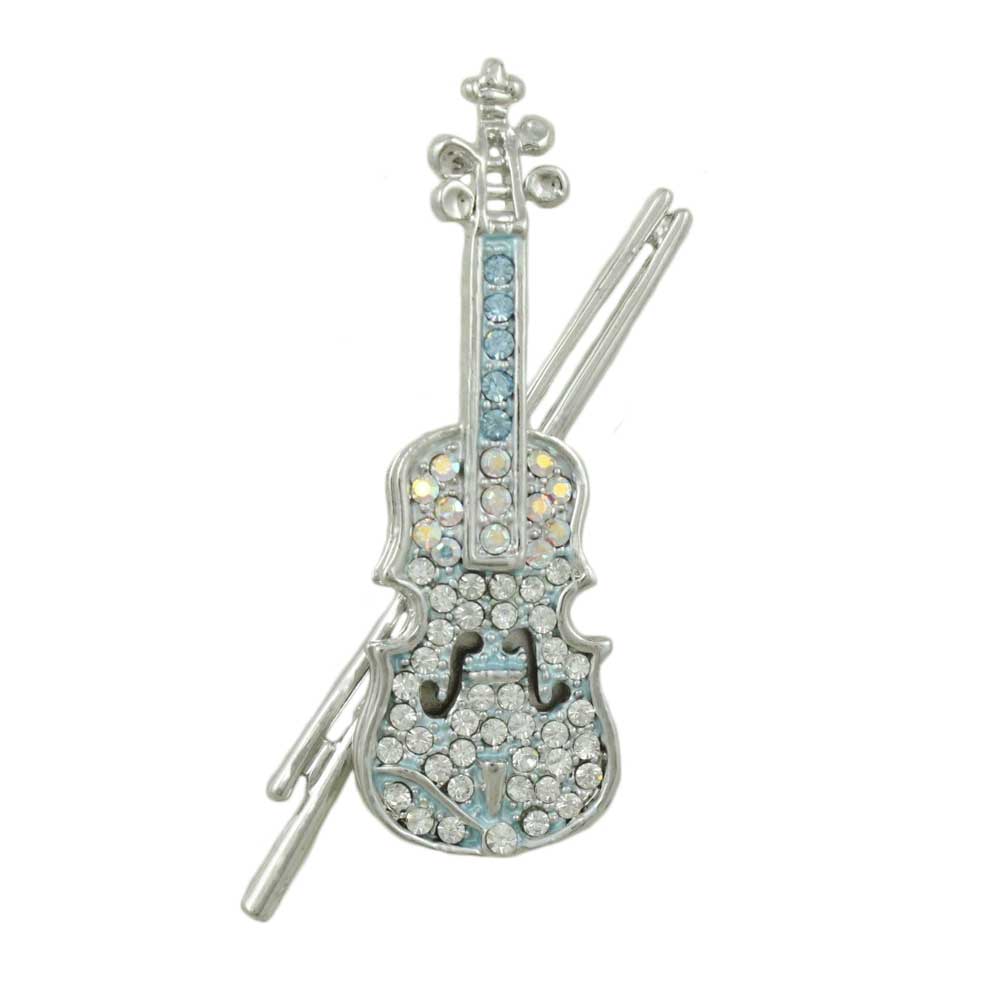 Lilylin Designs Light Blue and Aurora Borealis Crystal Violin Pin