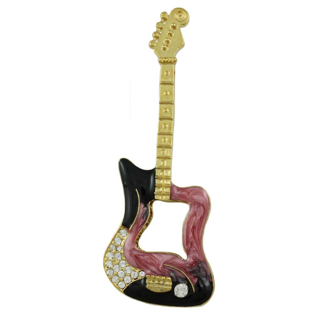 Lilylin Designs Large Pink and Black Enamel and Crystal Guitar Pin
