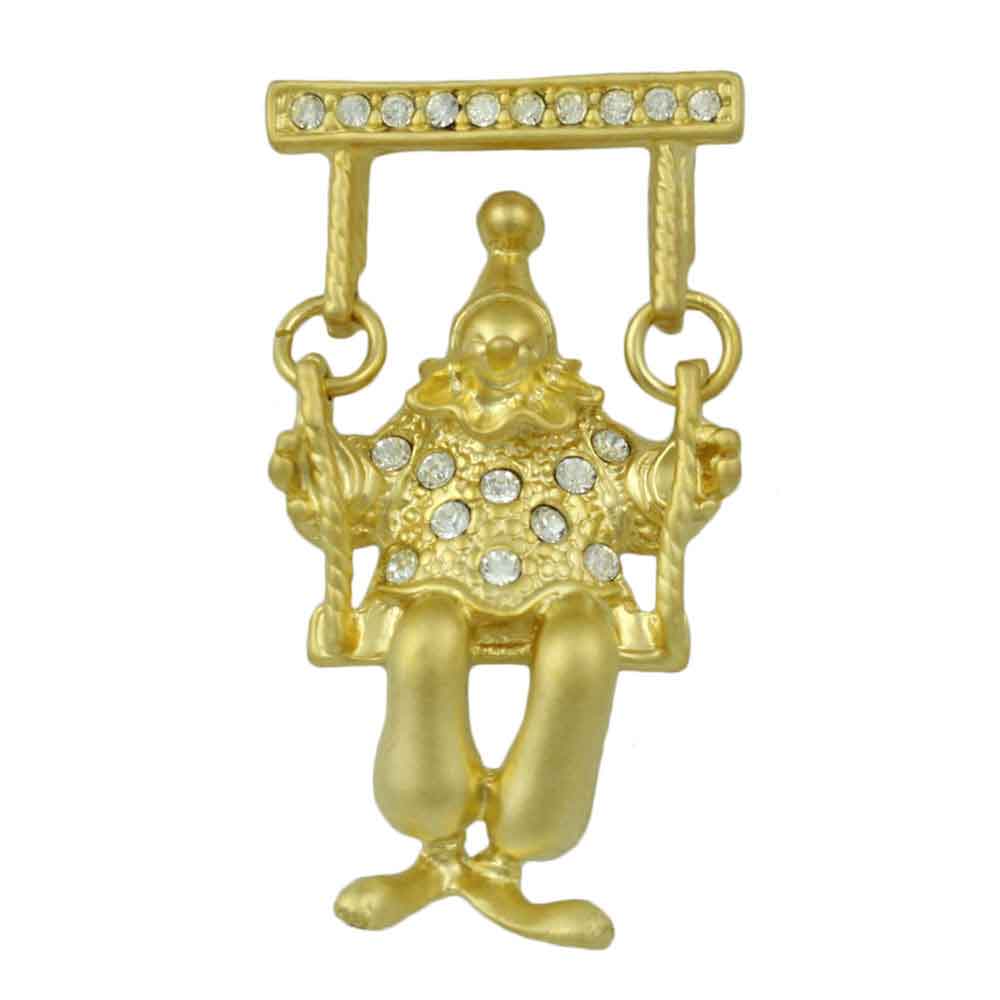 Lilylin Designs Gold and Crystal Clown on Swing Brooch Pin