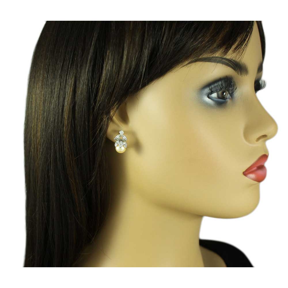 Crystal and Peach Pearl Buds Pin with Earring Gift Set - PRP040PBS - Lilylin Designs