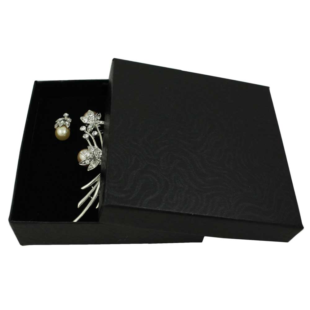 Crystal and Peach Pearl Buds Pin with Earring Gift Set - PRP040PBS - Lilylin Designs