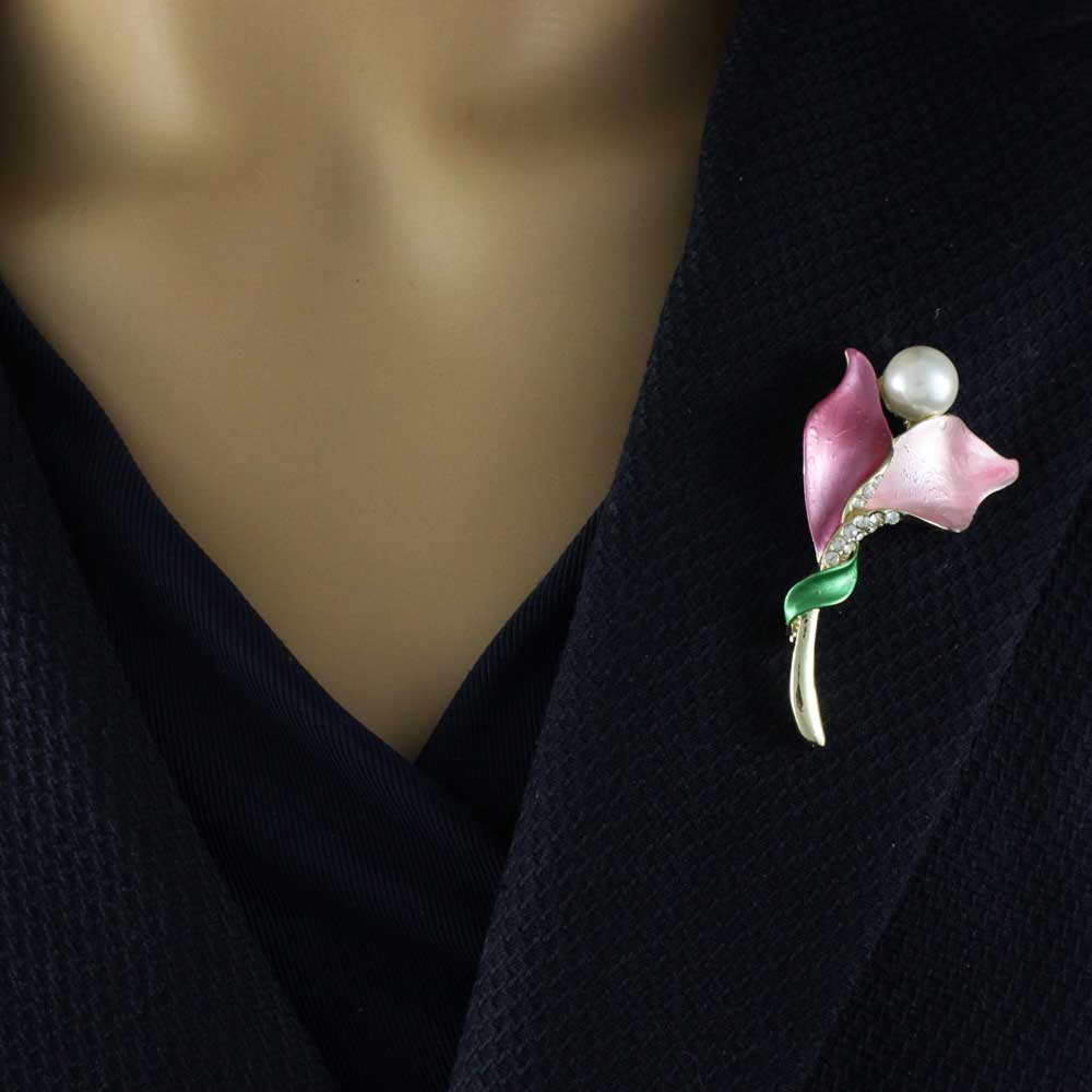 Pink Petals with White Pearl and Crystals Flower Brooch Pin - PRP162 - Lilylin Designs
