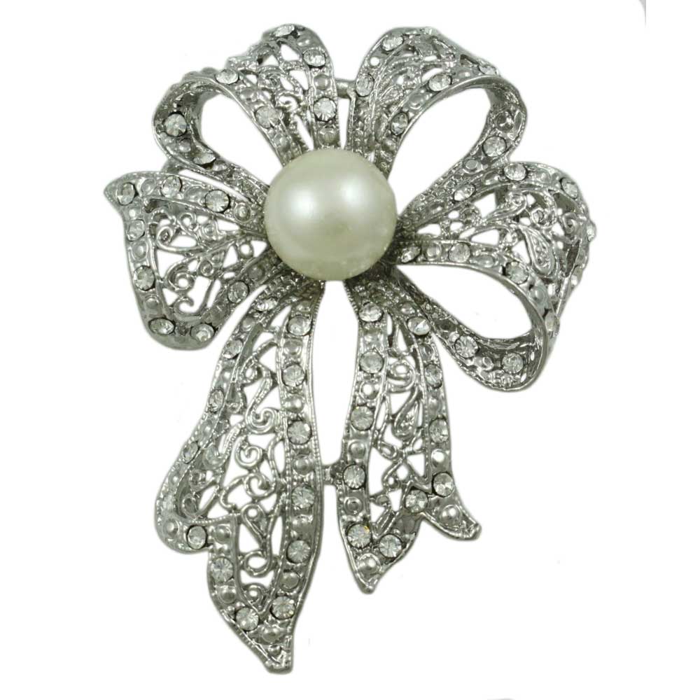 Faux Pearl Cluster Bow Brooch