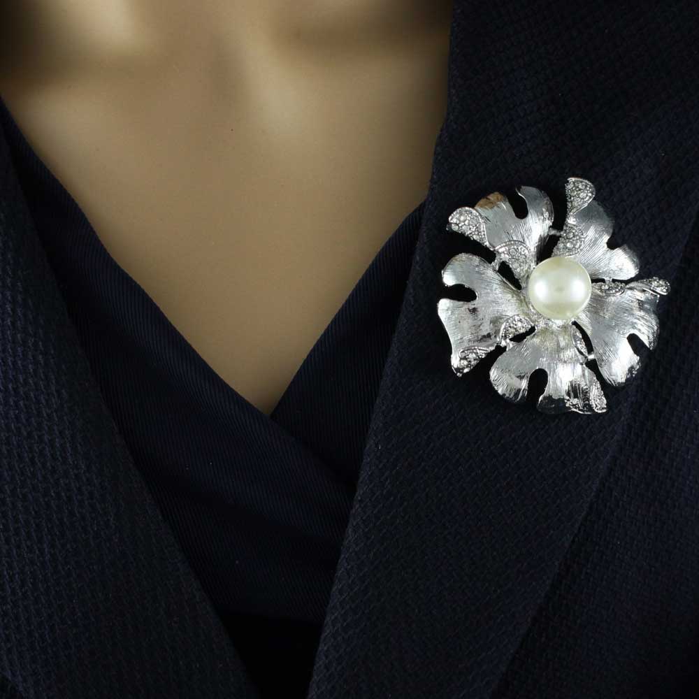 Large Textured Flower with White Pearl Center Pin - PRP264 - Lilylin Designs
