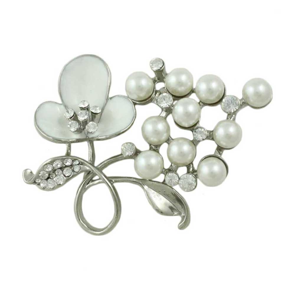 Lilylin Designs White Enamel Flower with White Pearls Brooch Pin