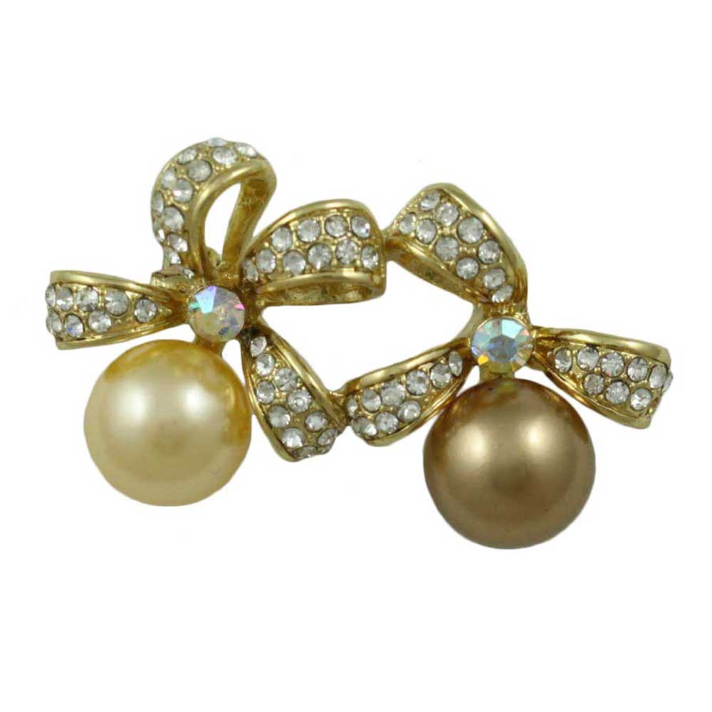 Lilylin Designs Yellow and Brown Pearl with Crystal Bows Brooch Pin