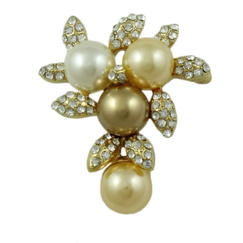 Lilylin Designs Cream Brown and Yellow Pearls with Crystal Leaves Pin