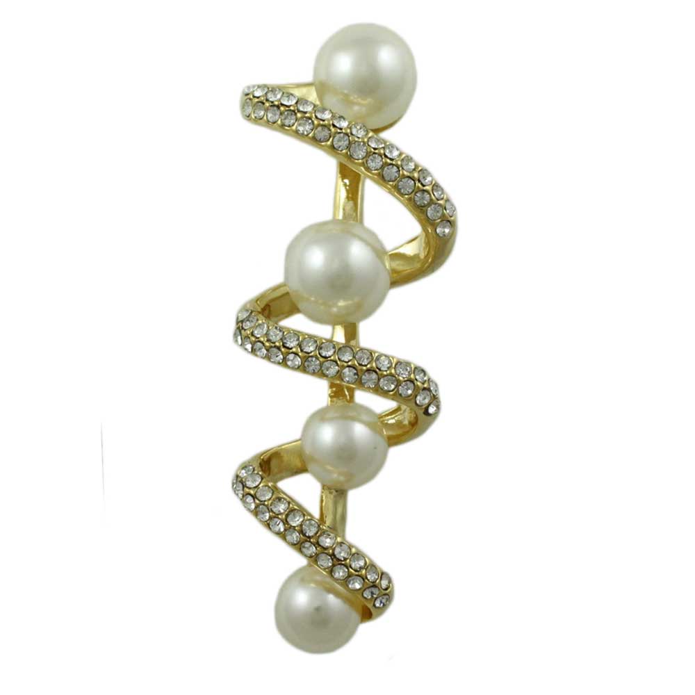 Lilylin Designs White Pearls on Swirling Crystal Ribbon Brooch Pin