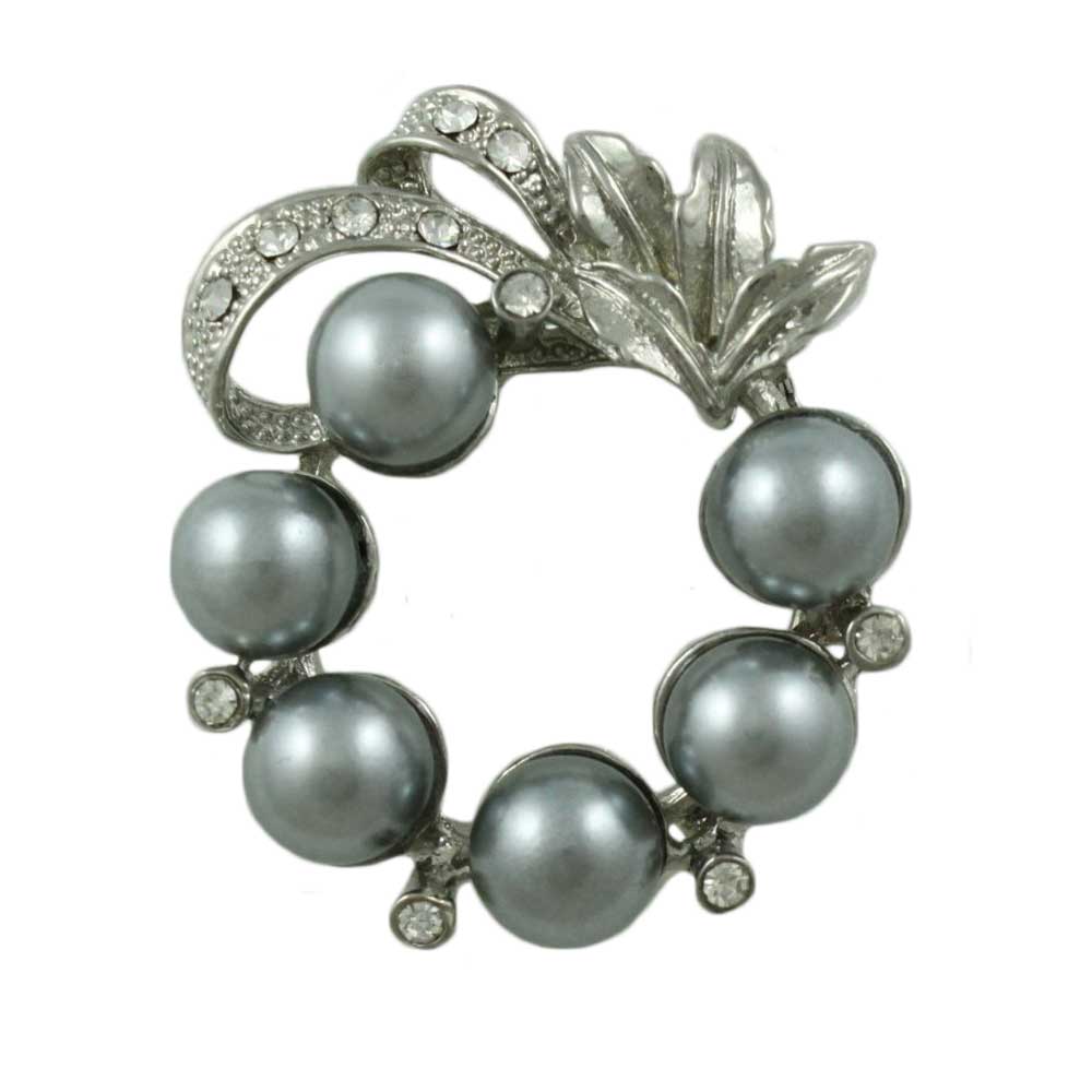 Lilylin Designs Gray Pearl Wreath with Clear Crystals Brooch Pin