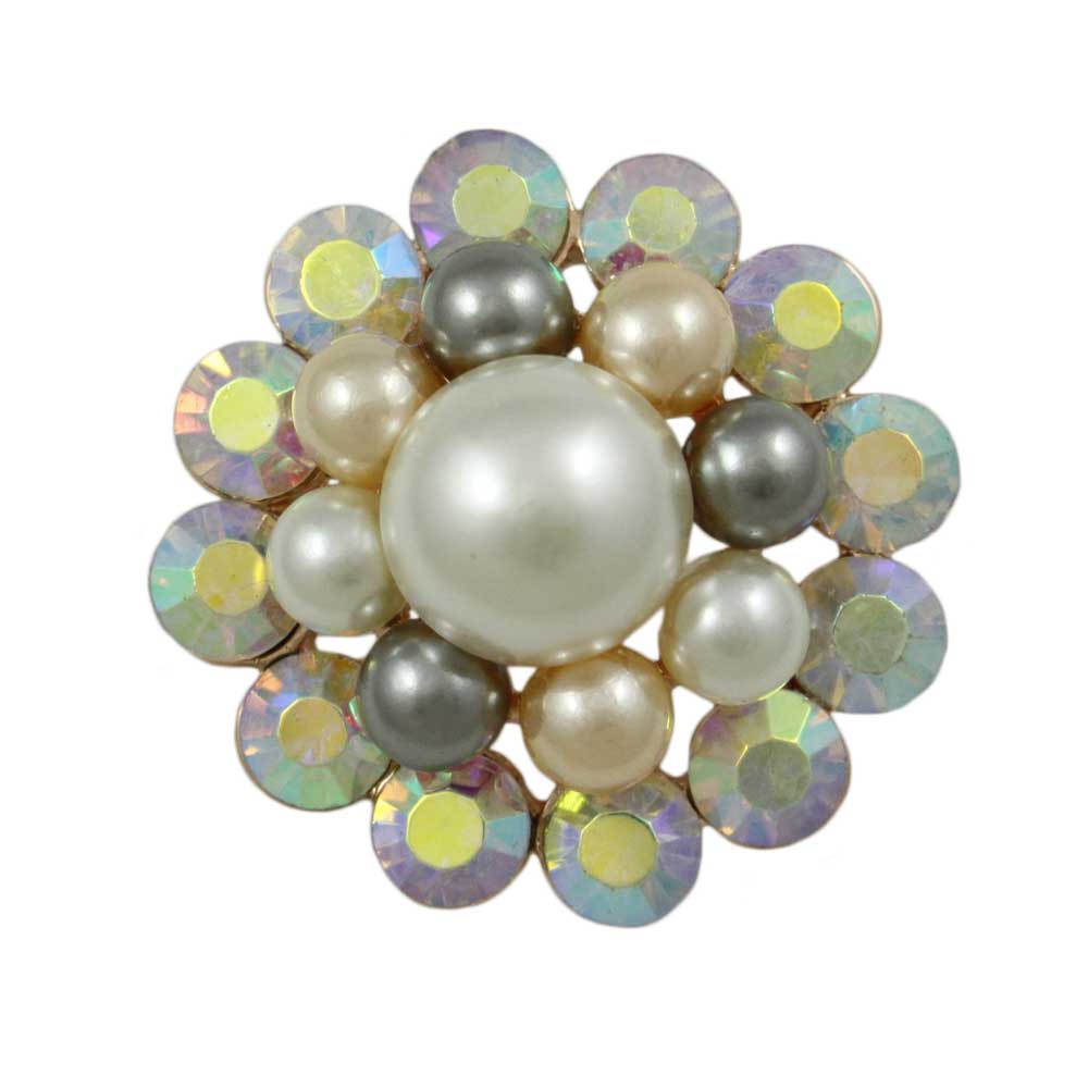 Lilylin Designs Multi Color Round Pearl with AB Stones Brooch Pin