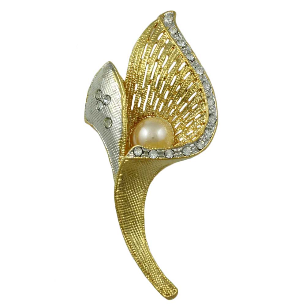 Lilylin Designs Gold and Silver Tulip with Light Yellow Pearl Pin
