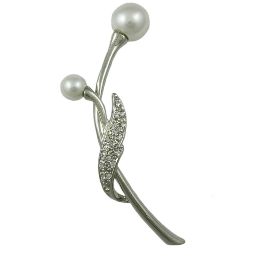 Lilylin Designs Long Silver-tone Stem with Large White Pearl Buds Pin