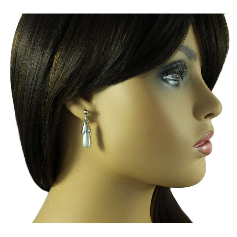 Light Gray Pearls Pin with Dangling Pearl Earring Set - PRP743BS - Lilylin Designs