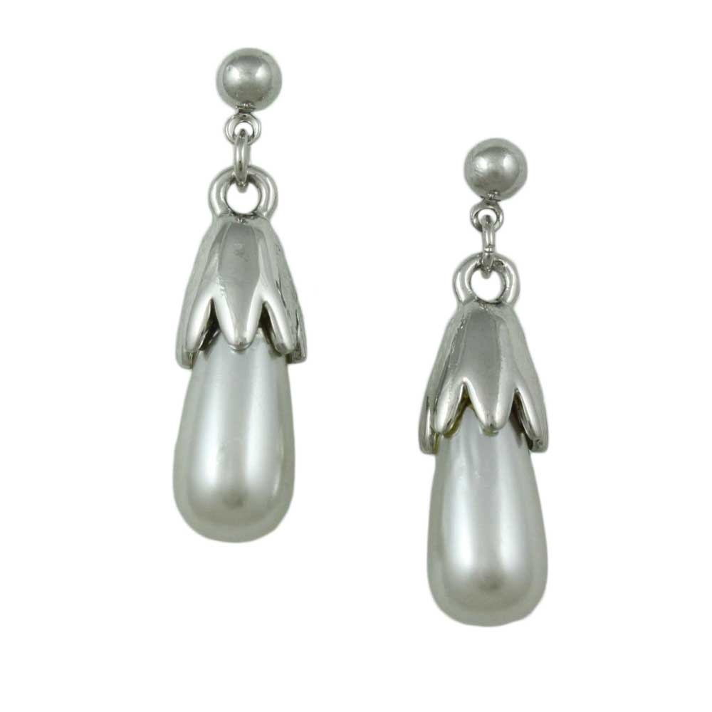 Lilylin Designs Light Gray Teardrop Pearl Dangling Pierced Earring